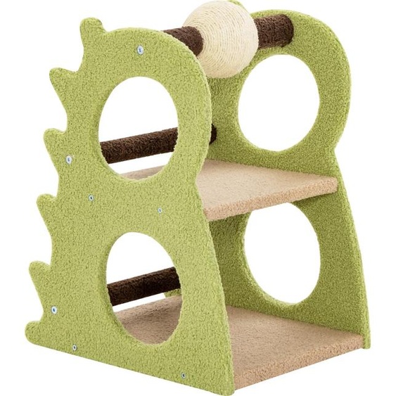 Petit arbre à chat COSTWAY, en forme de dinosaure, arbre à chat à 2 niveaux avec boule à gratter en sisal pivotante & tissu doux en peluche, arbre à chat Meuble pour chats, vert