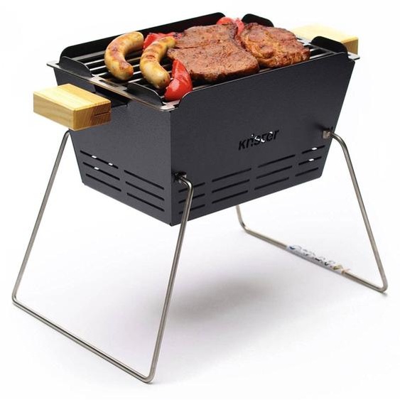 Petit barbecue au charbon de bois, en acier, avec des pieds pliables, pour 2 à 3 personnes, idéal pour les balcons et les jardins