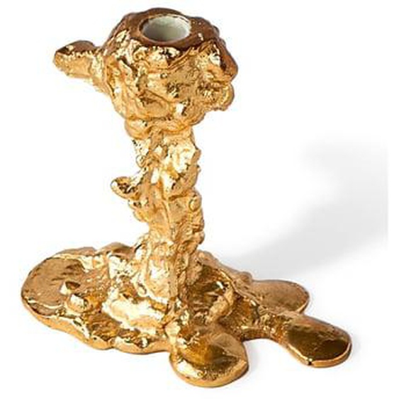 Petit bougeoir en aluminium doré Drip