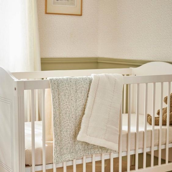 Petit Boutis En Gaze De Coton Beige Clair Imprimé Rime