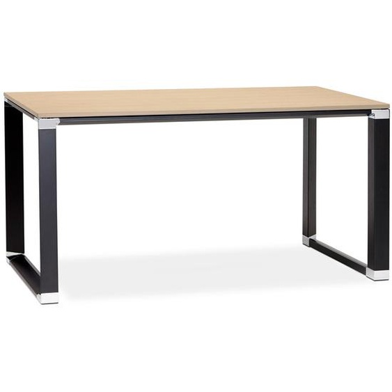 Petit bureau droit design XLINE en bois finition naturelle et métal noir - 140x70 cm