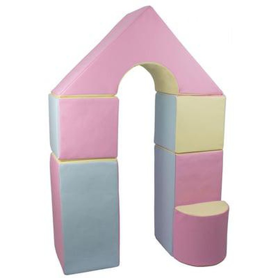 Petit Château - Lot de 11 blocs en mousse pour le jeu rose, bleu, jaune (pastel)