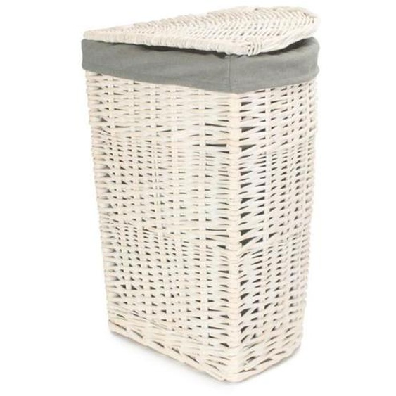 Petit panier à linge dangle blanc avec doublure en sauge grise