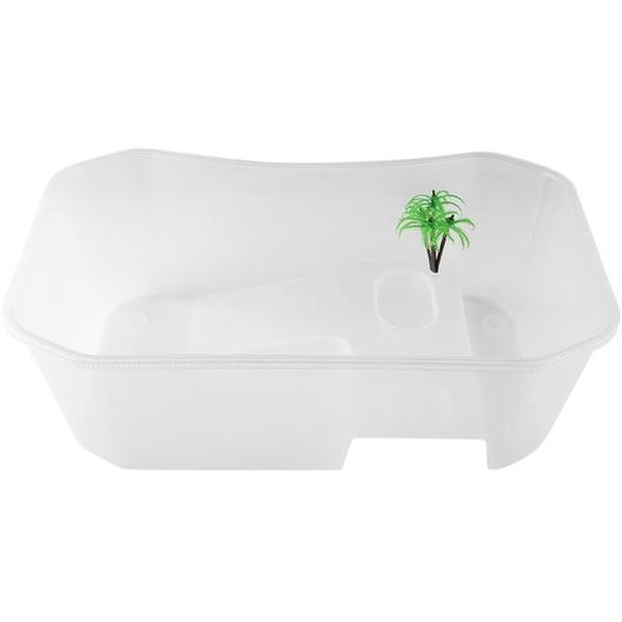 Petit réservoir à poissons en plastique ouvert avec une plate-forme déchange pour les reptiles tortues (blanc)