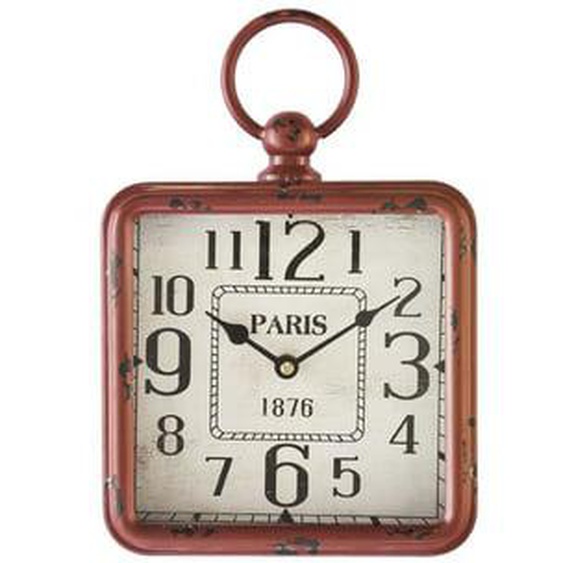 Petite horloge carrée métal rouge 20x26cm