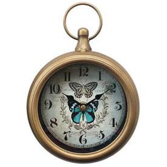 Petite horloge ronde métal doré papillons 16x23cm