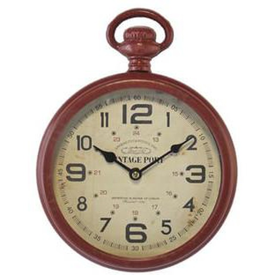 Petite horloge ronde métal rouge 22x28cm
