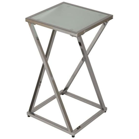Petite sellette en acier chromé et verre sablé trempé - Dim : H 550 x L 300 x l 300 mm