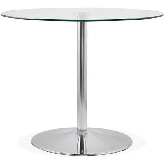 Table de cuisine ronde - ALTER EGO - YOUPI - Verre trempé - Métal chromé - 4 places - Ø 90 cm