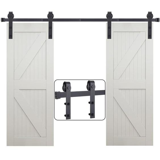 244cm Kit de Quincaillerie Porte Coulissante Rail Porte pour Grange Chambre Garage Double Porte Charge 150kg