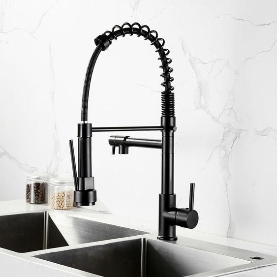 Petites Ecrevisses - Robinet Cuisine Extractible 2 Jets Mitigeur Cuisine avec 2 Modes de Pulvérisation Froid et Chaud Disponible - Noir