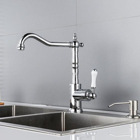 Petites Ecrevisses - Robinet de Cuisine Vintage Mitigeur Monocommande Rotatif à 360° Robinet Salle de Bain en Laiton Chrome