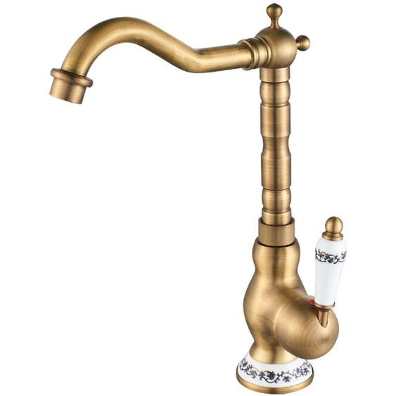 Petites Ecrevisses - Robinet Lavabo Vintage Robinet Mitigeur Evier Cuisine avec Poignée en Céramique Pivotant à 360° avec Bec Haut Bronze