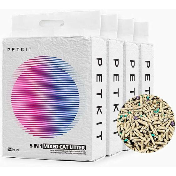Litière Mixte 5 en 1 pour Chats 22L, Chasse deau,sans Odeur, avec Charbon Actif, Ultra Absorbante et à Séchage Rapide Litière Tofu pour Chats(Quatre