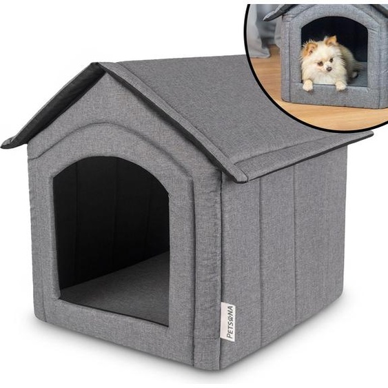 Petsona niche pour chien niche pour chien pliable avec toit amovible niche pour chien lit pour chat lit pour animal de compagnie lieu de couchage taille M, gris/médaillons