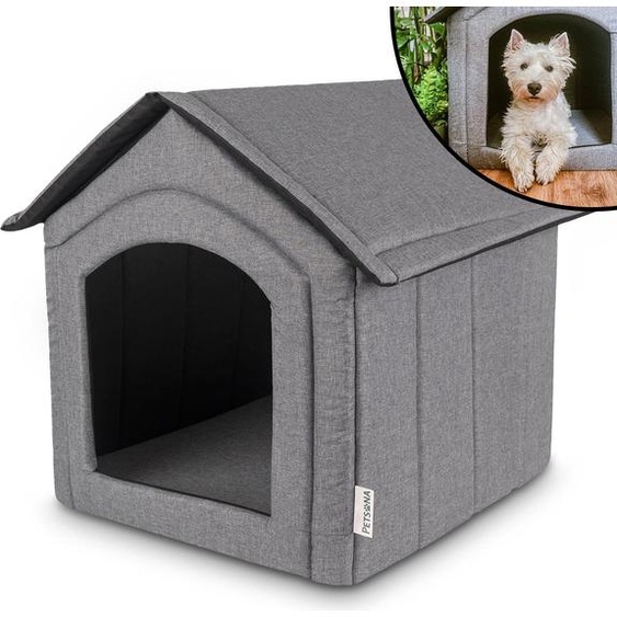Petsona niche pour chien niche pour chien pliable avec toit amovible niche pour chien lit pour chat lit pour animal de compagnie lieu de couchage taille XL, gris/médaillons