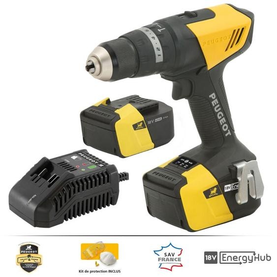Peugeot Outillage - Perceuse sans fil à percussion 18V - 2x 4 Ah