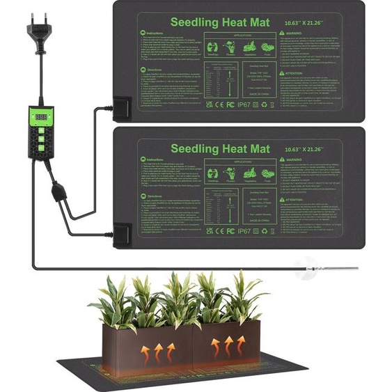 Peviasot : Kit de 2 tapis chauffants pour plantes, 55W, avec thermostat, minuterie (0–12 heures) et indice de protection IP67