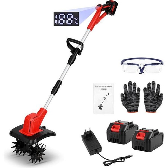 Peviasot : Motofraise électrique sur batterie pour le jardin, idéale pour le travail du sol, lentretien des parterres et le désherbage. Kit comprenant 2 batteries, puissance 400W
