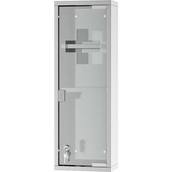Pharmacie murale 2 étagères 3 niveaux acier inox verre trempé symbole croix KLEANKIN