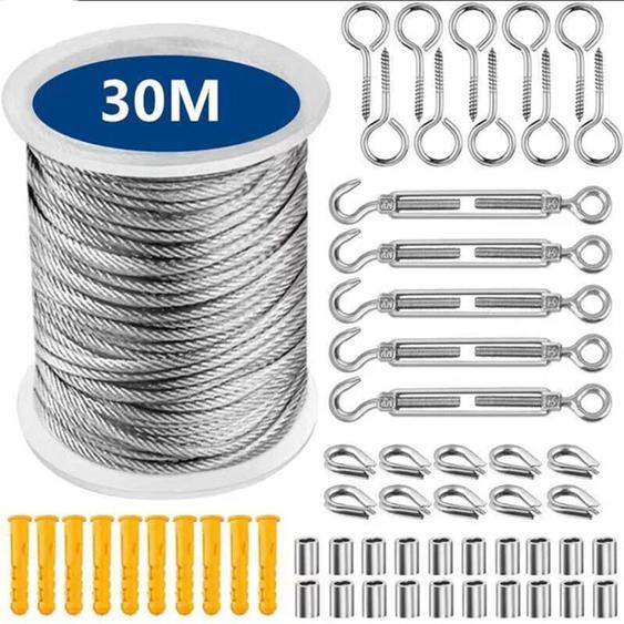 Câble Acier Inoxydable,Corde en Acier Inoxydable à Suspendre,File a Linge Extérieur,Corde à Linge Acier Exterieur,Câble Métallique Extérieur,Corde à