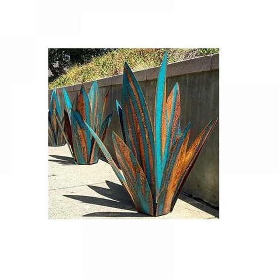 Phasat - Décoration de jardin en métal en forme de plante Agave jardin - Sculpture rustique en métal - Statue de jardin rustique - 55 cm 9 feuilles