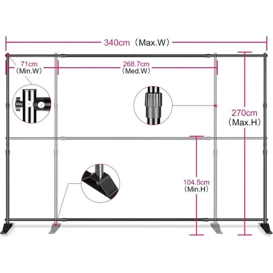 Photographie Support de fond, réglable en hauteur, grande capacité de charge, double 27x34M