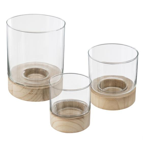 Photophore verre socle bois GM