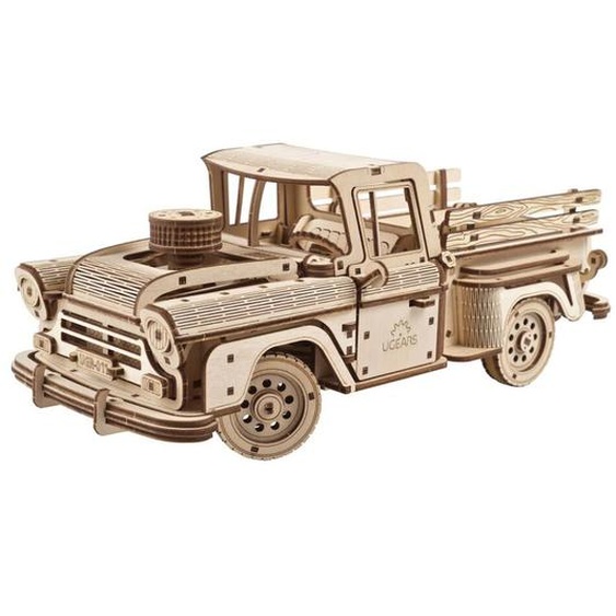 Pick-up Bûcheron En Bois À Construire – Maquette Mécanique 3d Inspirée Des Camions Vintage Des Années 1950 Brown
