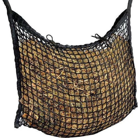 Pièce unique 60 x 90 cm, filet à fourrage, mailles de 2,5 x 2,5 cm, bottes de foin, noir