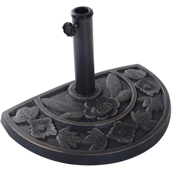 Pied de parasol base de lestage parasol demi-cercle résine imitation fonte motif fleur 50L x 31l x 32H cm bronze