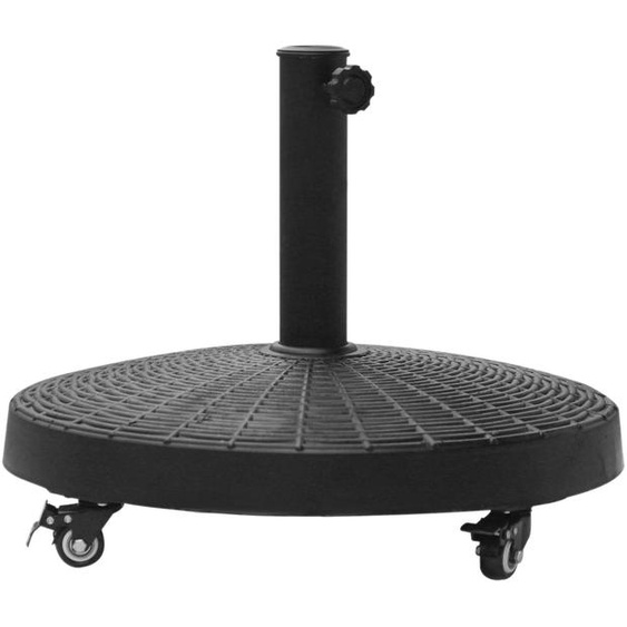 Pied de parasol - Base ronde - Ø 52 cm - 22,7 kg en polyrésine - Avec roulettes - Pour mâts de Ø 38/48 mm - Style rotin - Pour le jardin/la terrasse - Noir