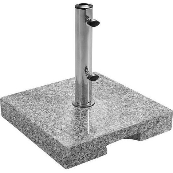 Pied de parasol en granit, 25 kg - Socle carré de haute qualité avec tube en acier inoxydable - Idéal pour les parasols jusquà 200 cm