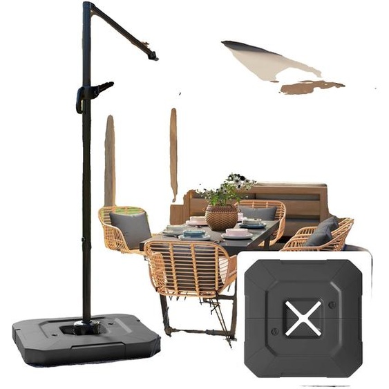 Pied de parasol, en PEHD, avec lestage amovible, noir