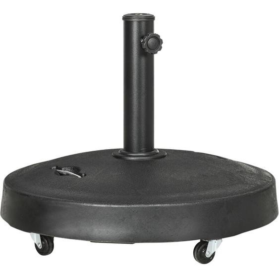 Pied de parasol rond - base de lestage parasol sur roulettes - poids net 24 Kg - résine surface granuleuse noir