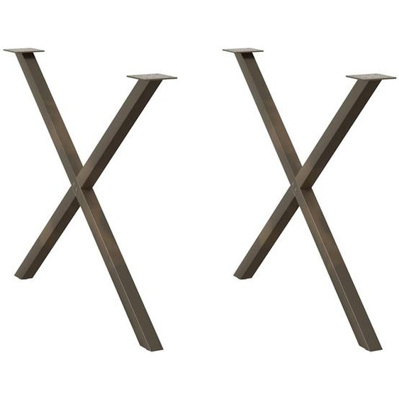 Pieds de table à manger en forme de X, 2 pièces, acier naturel, 90 x (72-73) cm