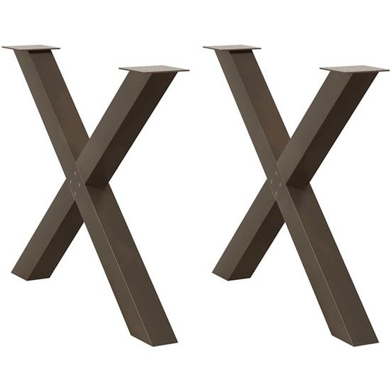 Pieds de table à manger en forme de X, 2 pièces, acier naturel, 90 x (72-73) cm