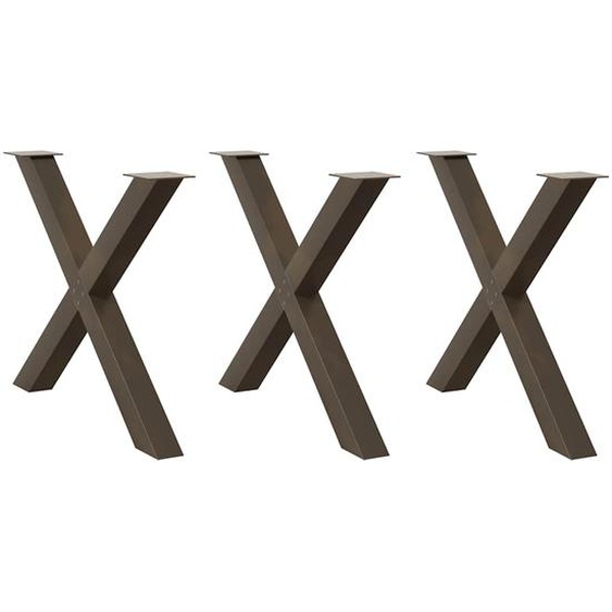 Pieds de table à manger en forme de X, 3 pièces, acier naturel, 90 x (72-73) cm