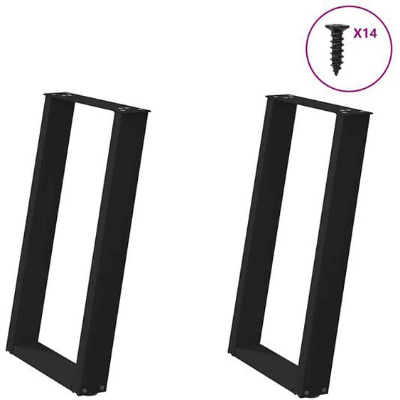 Pieds de table à manger en U 2 pièces Noir 60 x (72-73) cm Acier