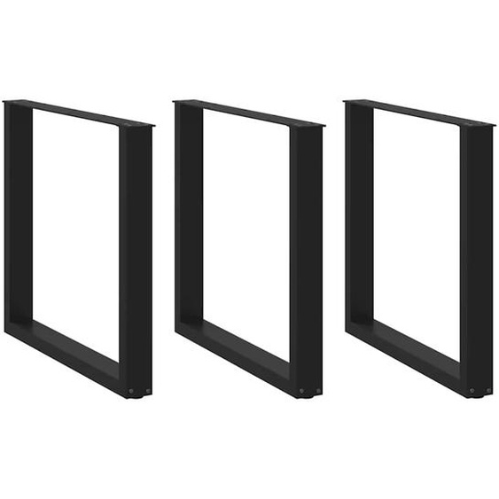 Pieds de table à manger en U 3 pièces Noir 90 x (72-73) cm Acier