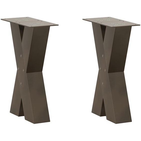 Pieds de table basse en forme de X, 2 pièces, acier naturel, 38 x (42-43) cm