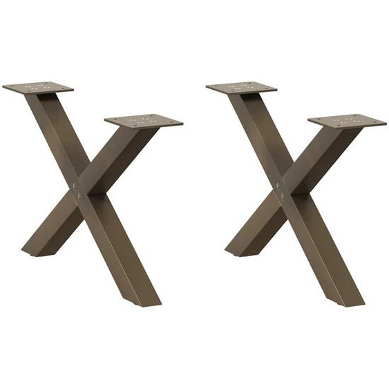Pieds de table basse en forme de X, 2 pièces, acier naturel, 50 x (30-31) cm