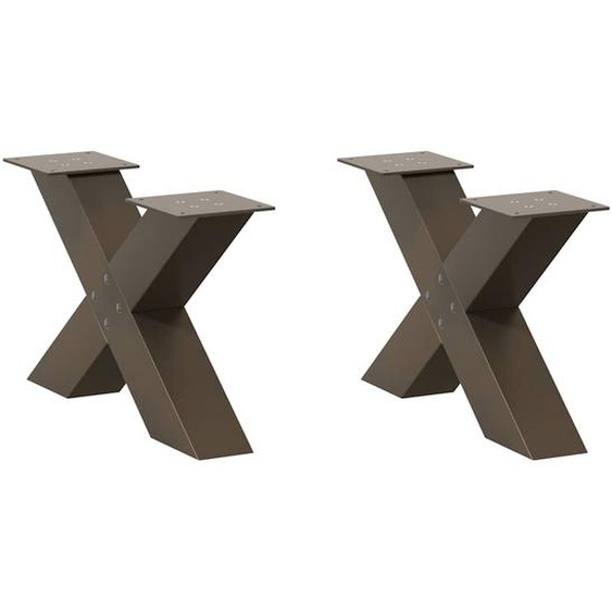 Pieds de table basse en forme de X, 2 pièces, acier naturel, 50 x (30-31) cm