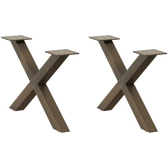Pieds de table basse en forme de X, 2 pièces, acier naturel, 60 x (30-31) cm