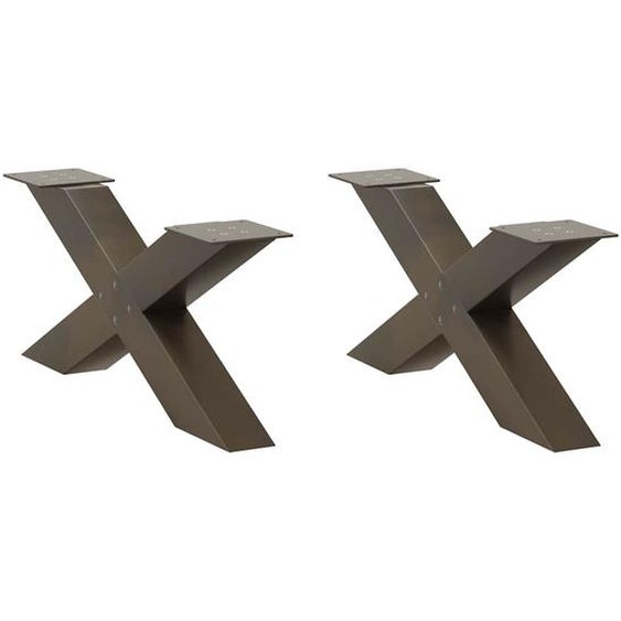Pieds de table basse en forme de X, 2 pièces, acier naturel, 70 x (30-31) cm