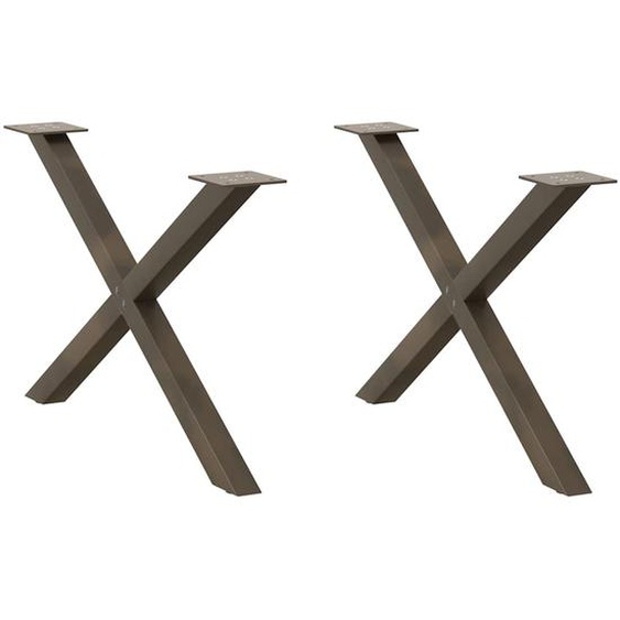 Pieds de table basse en forme de X, 2 pièces, acier naturel, 70 x (42-43) cm