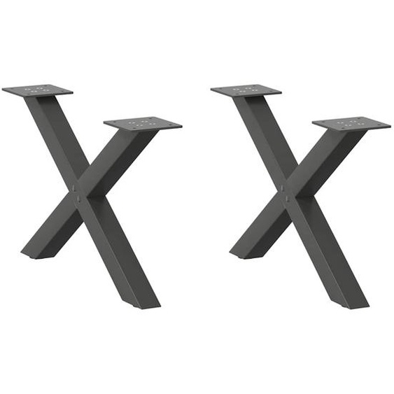 Pieds de table basse en forme de X 2 pièces Anthracite 60 x (30-31) cm Acier