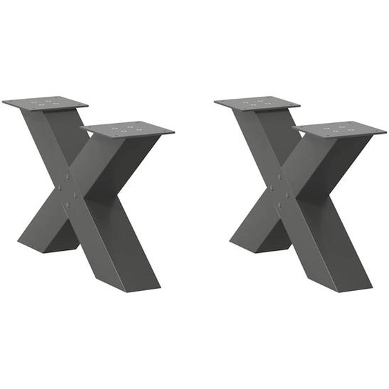 Pieds de table basse en forme de X 2 pièces Anthracite 60 x (30-31) cm Acier