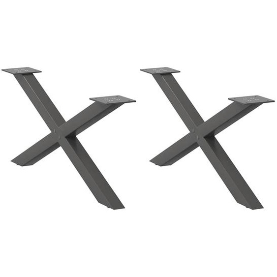 Pieds de table basse en forme de X, 2 pièces, anthracite, 70 x (30-31) cm, acier