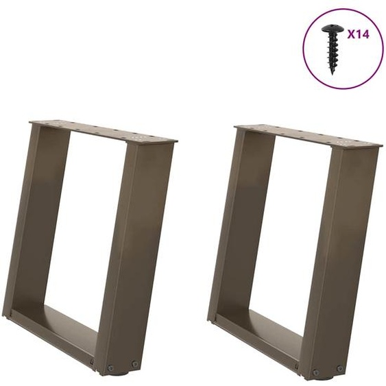 Pieds de table basse en U, 2 pièces, acier naturel, 50 x (42-43) cm